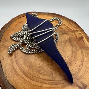 Unique Dark Blue glass Pendant w/ a 18” Sterling Silver Necklace
